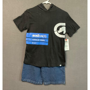 Ecko Unltd Kids Jean Shorts & Tee Size 12M Blue Denim Casual Summer Boys NWT